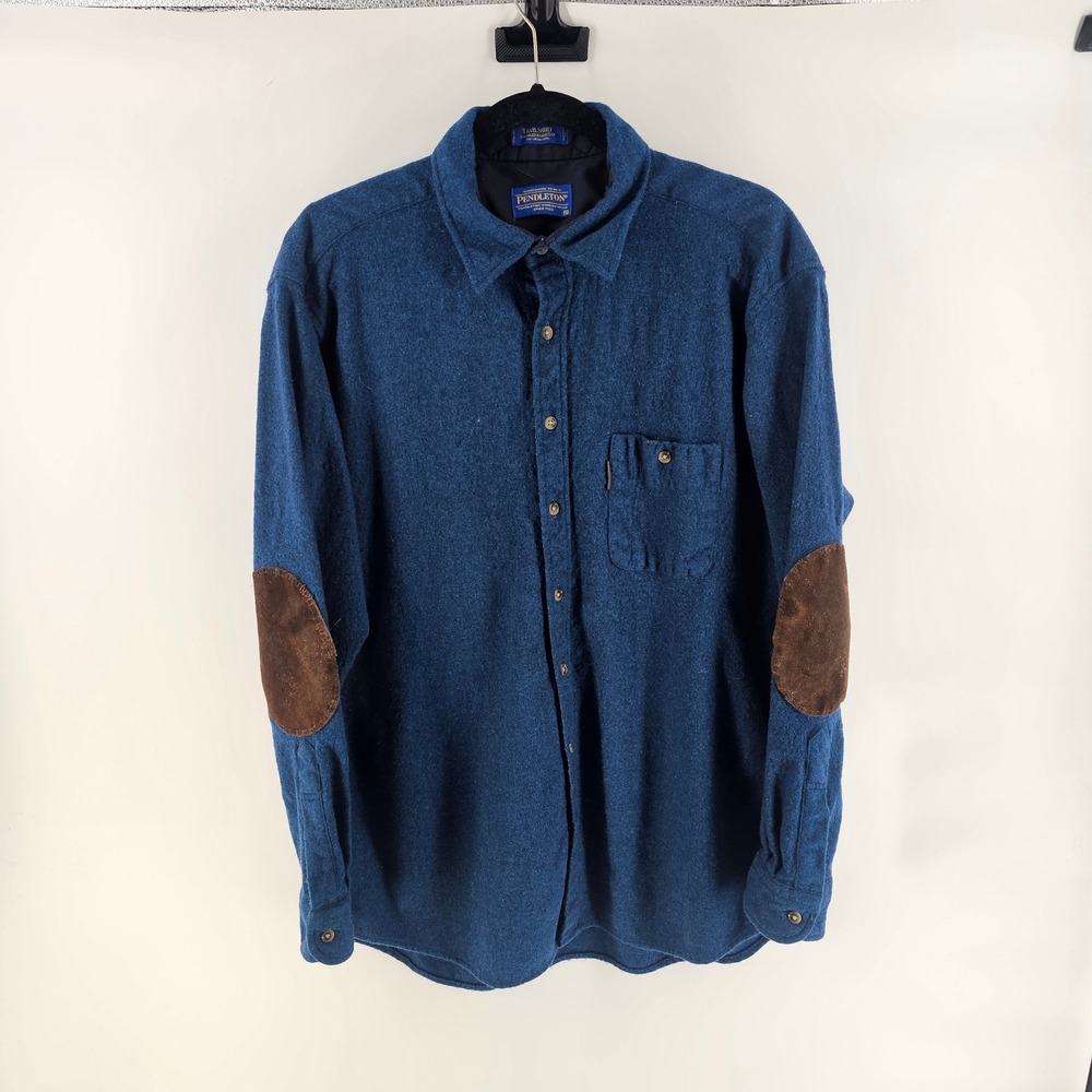 Pendleton Trail Shirt Mens XL Blue Wool Elbow Patches Button Down Heritage